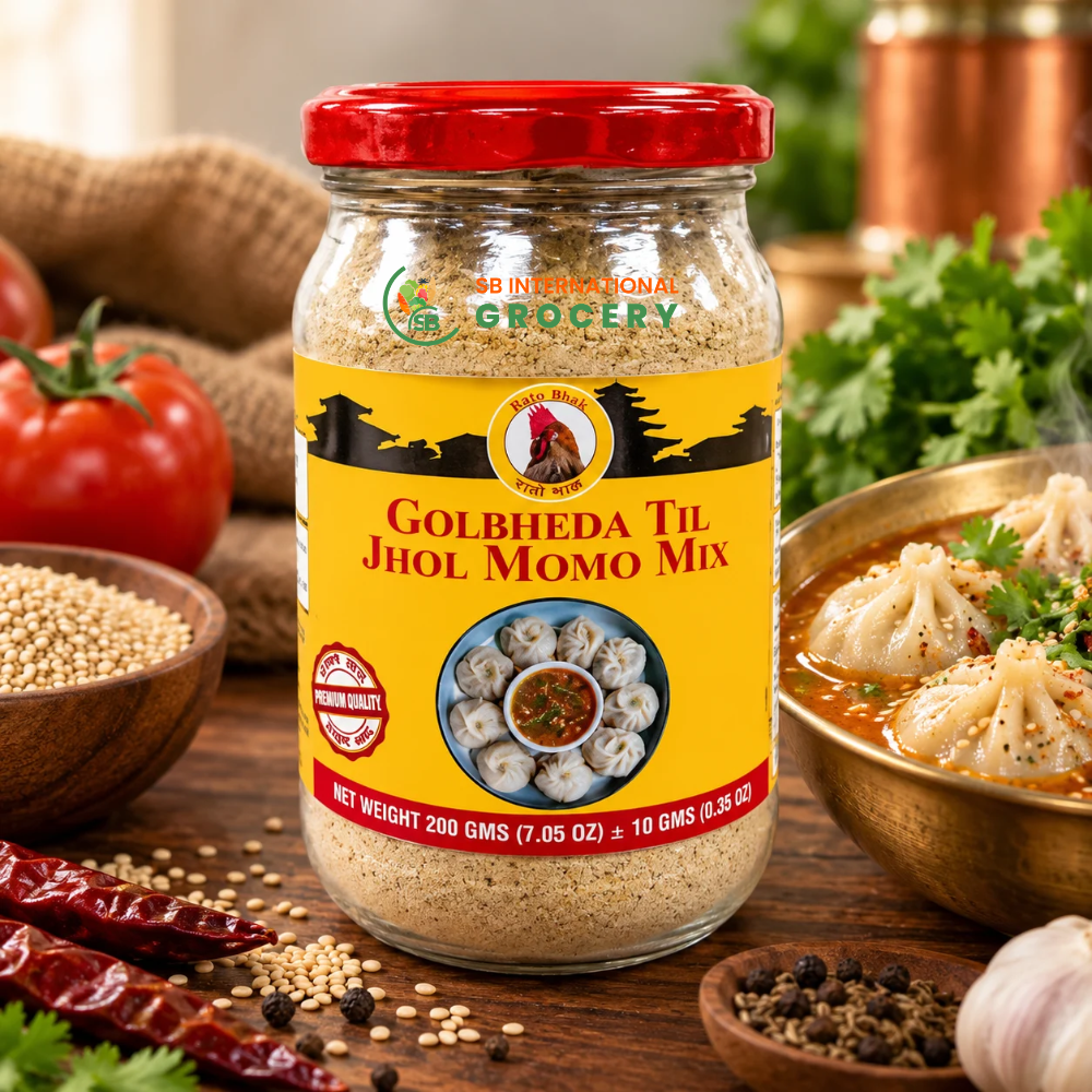 Rato Bhale Golbheda Til Jhol Momo Mix 200g authentic Nepali tomato sesame momo jhol seasoning jar