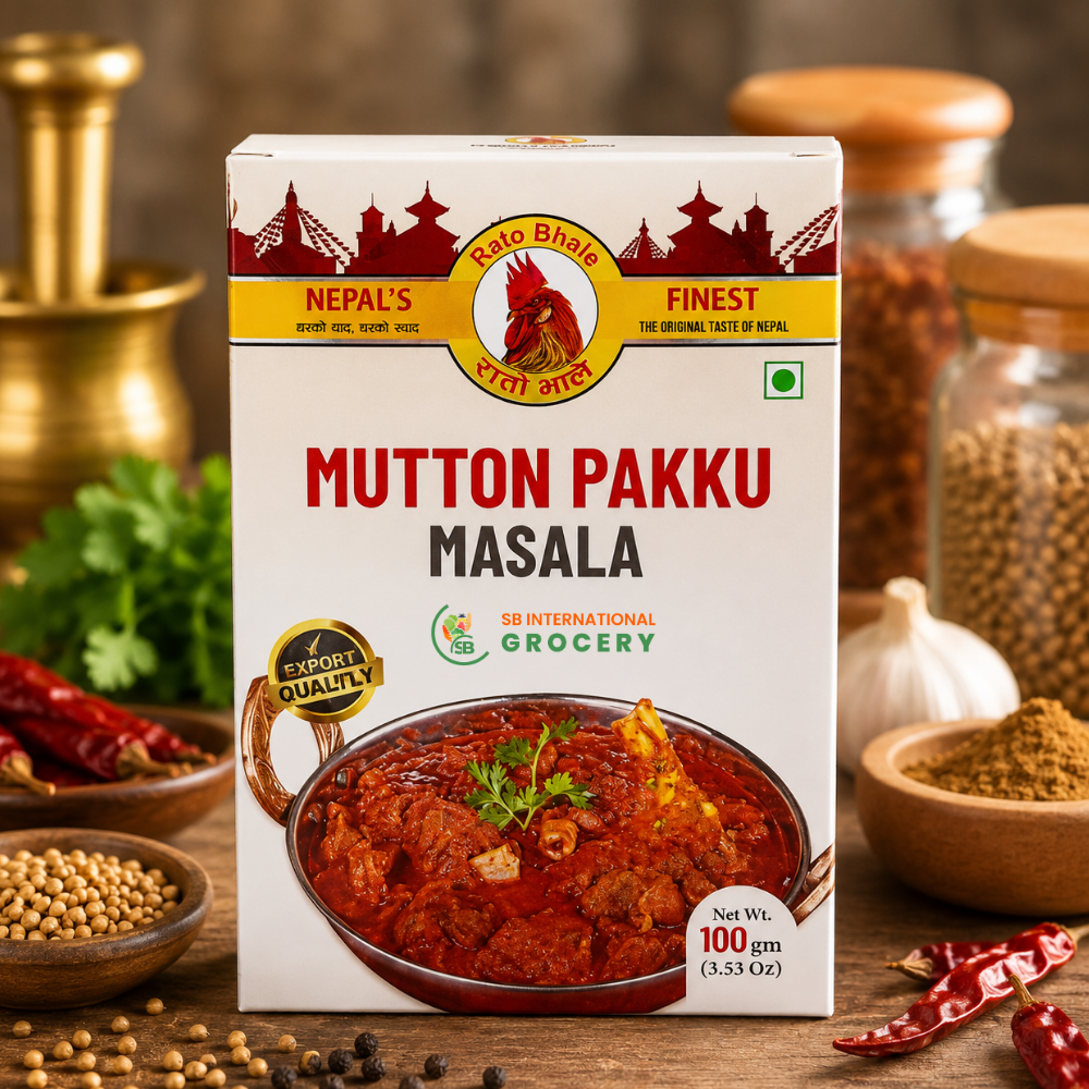 Rato Bhale Mutton Pakku Masala 100g - Authentic Nepali meat curry spice blend available online at SB International Grocery USA